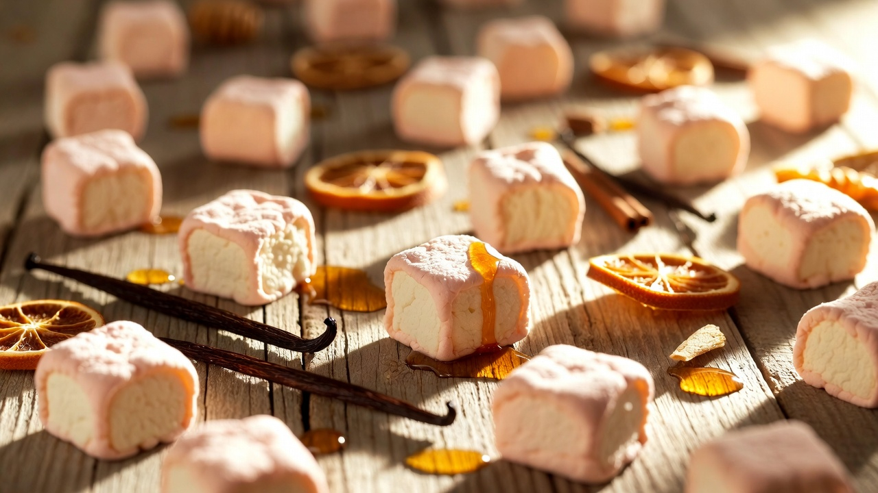 Handcrafted marshmallows with dried citrus and vanilla
