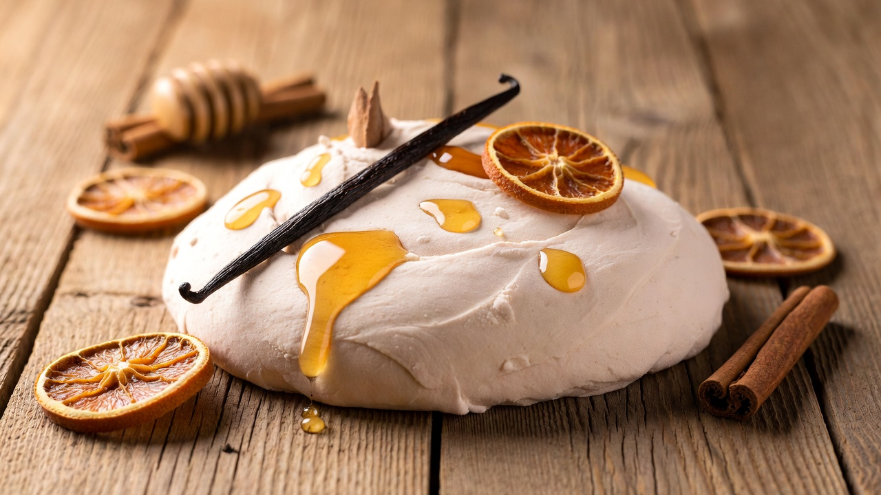 Marshmallow dough with honey, vanilla and cinnamon